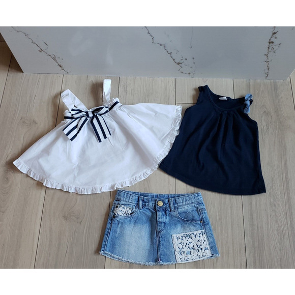 Summer Girls 2T Lot Gap Red White Blue Tank Tops Denim 4th Of July Skirt Set - Picture 2 of 13